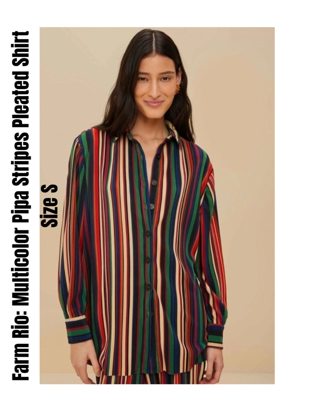 Farm Rio: Multicolor Pipa Stripes Pleated Shirt Size S